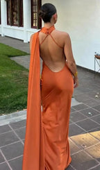 Robe longue drapée asymétrique à bretelle unique pour femme