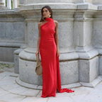Robe longue drapée asymétrique à bretelle unique pour femme