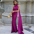 Robe longue drapée asymétrique à bretelle unique pour femme