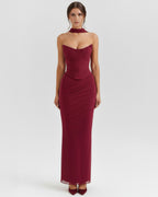 Robe longue drapée bustier col halter