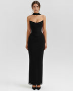 Robe longue drapée bustier col halter