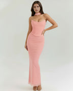 Robe longue drapée bustier col halter