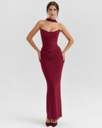 Robe longue drapée bustier col halter