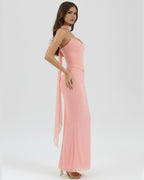 Robe longue drapée bustier col halter