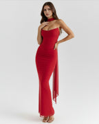 Robe longue drapée bustier col halter