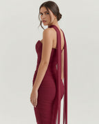Robe longue drapée bustier col halter