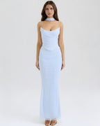 Robe longue drapée bustier col halter