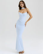 Robe longue drapée bustier col halter