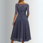 Robe longue en mousseline et dentelle à manches 3/4 pour femme