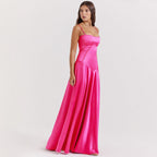 Robe longue en satin à bretelles fines pour femme