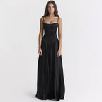 Robe longue en satin à bretelles fines pour femme