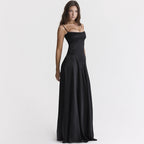 Robe longue en satin à bretelles fines pour femme