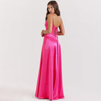 Robe longue en satin à bretelles fines pour femme