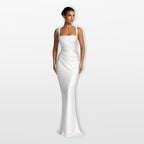 Robe longue en satin à bretelles larges pour femme