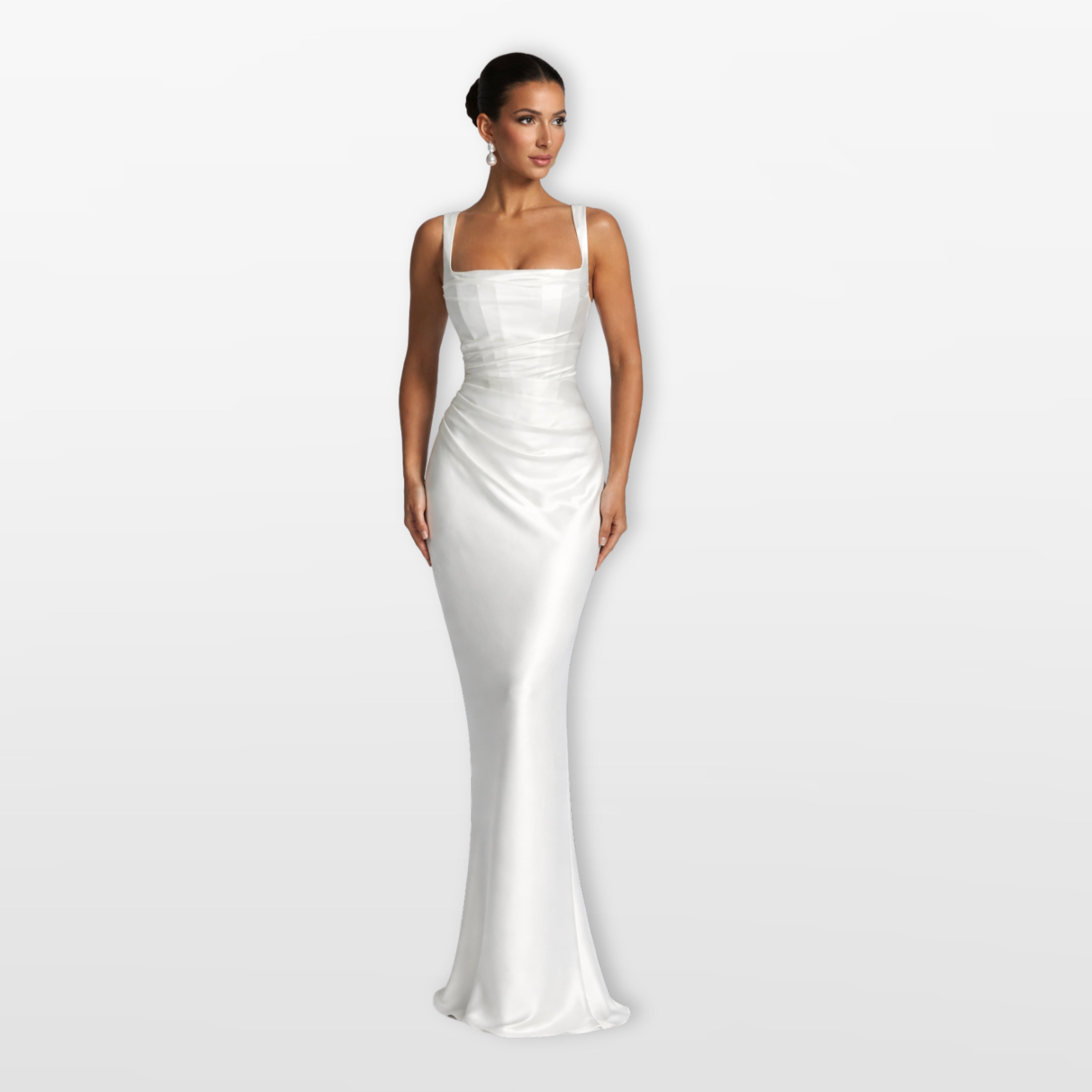 Robe longue en satin à bretelles larges pour femme