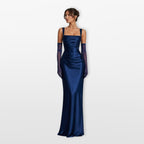 Robe longue en satin à bretelles larges pour femme