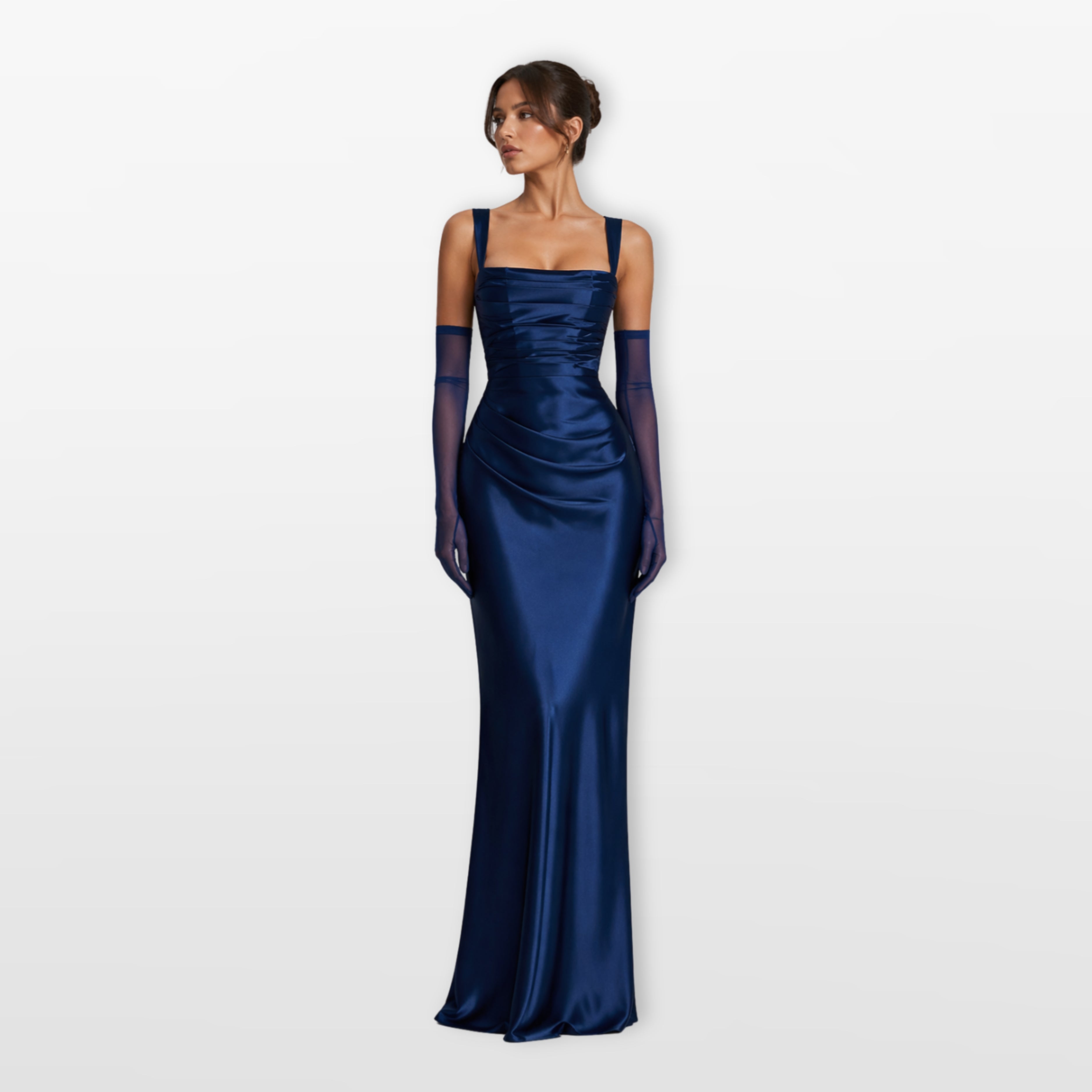 Robe longue en satin à bretelles larges pour femme