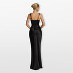 Robe longue en satin à bretelles larges pour femme