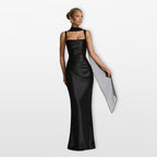 Robe longue en satin à bretelles larges pour femme
