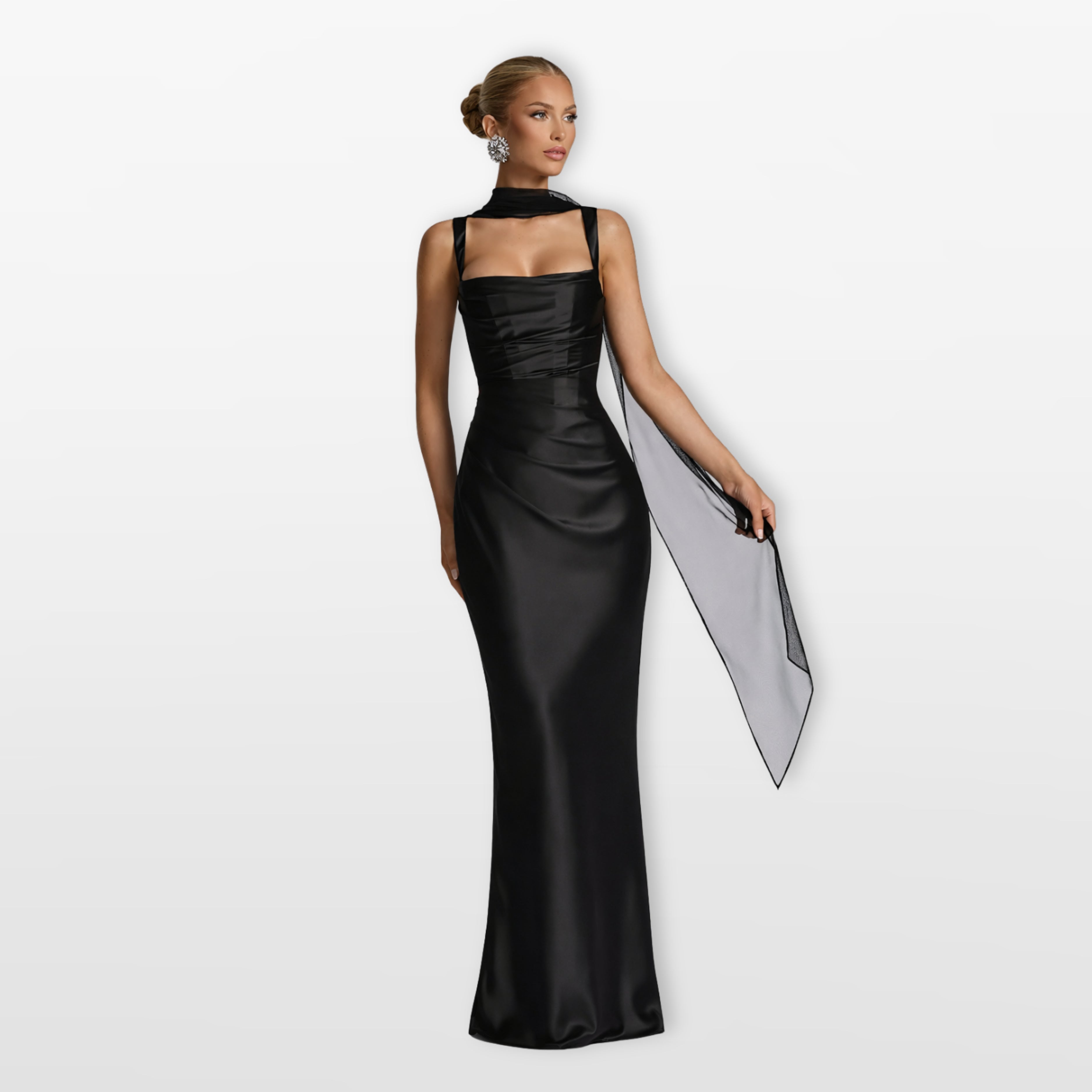 Robe longue en satin à bretelles larges pour femme