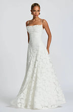 Robe longue en tulle à motifs floraux appliqués pour femme