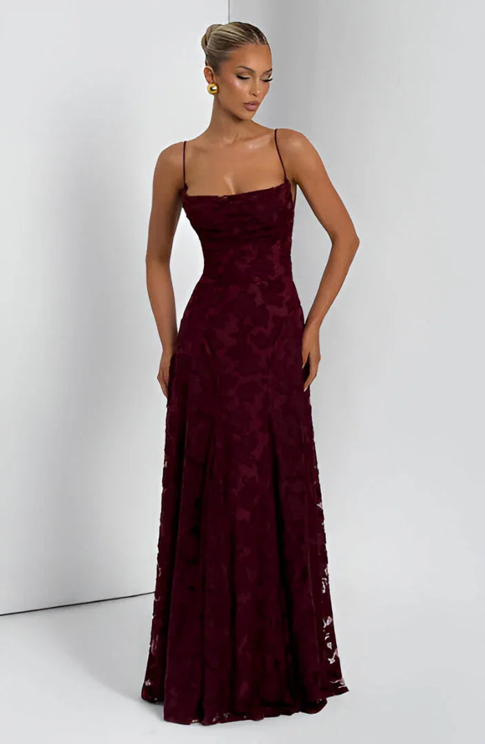 Robe longue en tulle à motifs floraux appliqués pour femme