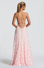 Robe longue en tulle à motifs floraux appliqués pour femme