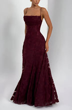 Robe longue en tulle à motifs floraux appliqués pour femme