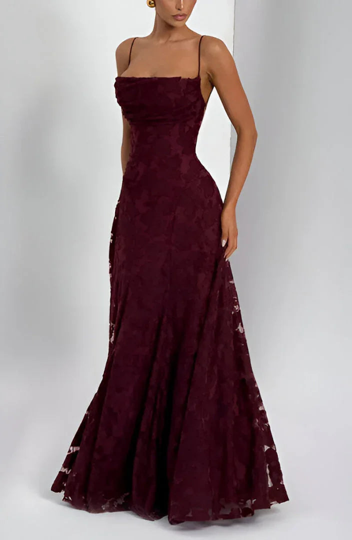 Robe longue en tulle à motifs floraux appliqués pour femme