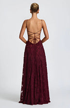Robe longue en tulle à motifs floraux appliqués pour femme