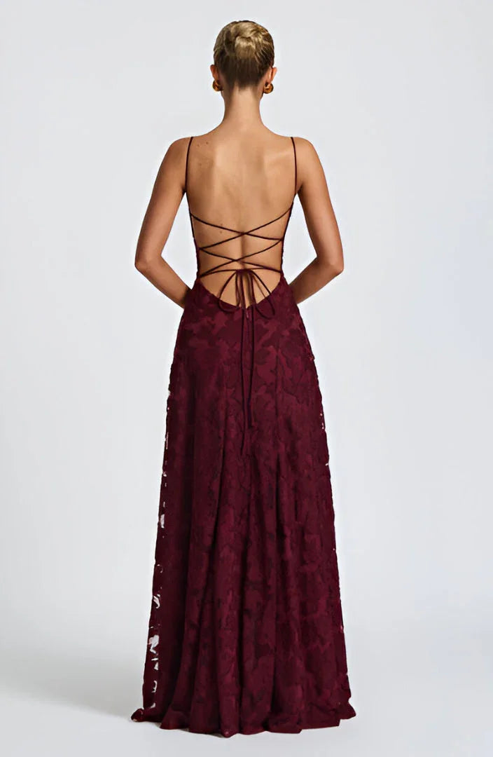 Robe longue en tulle à motifs floraux appliqués pour femme