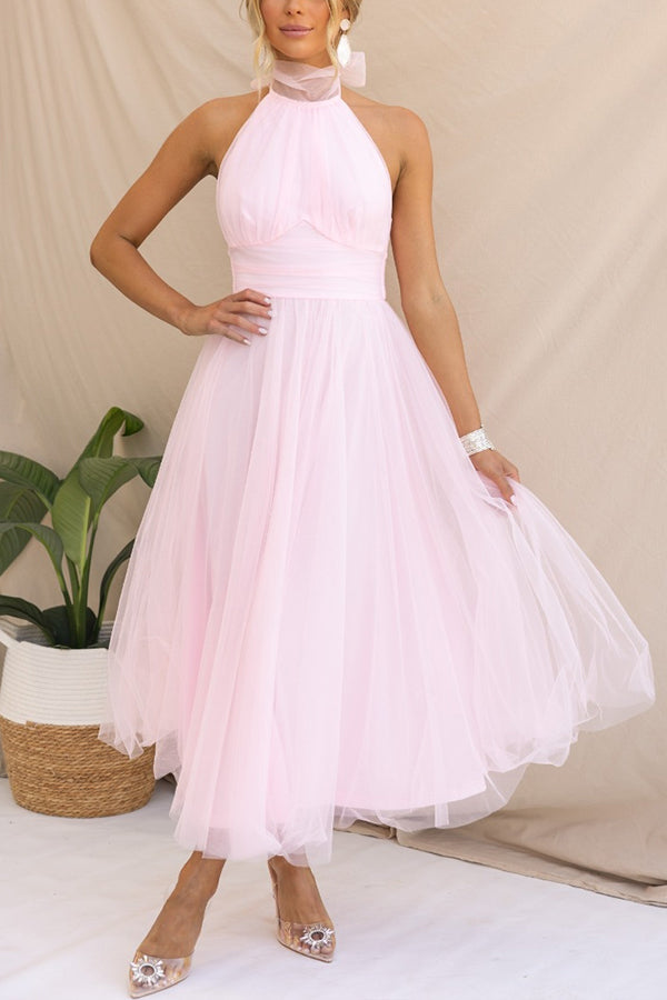 Robe longue tulle col montant américain pour femme – vue 4