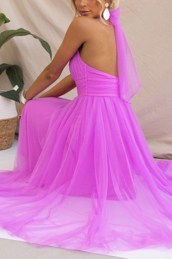 Robe longue tulle col montant américain pour femme – vue 6