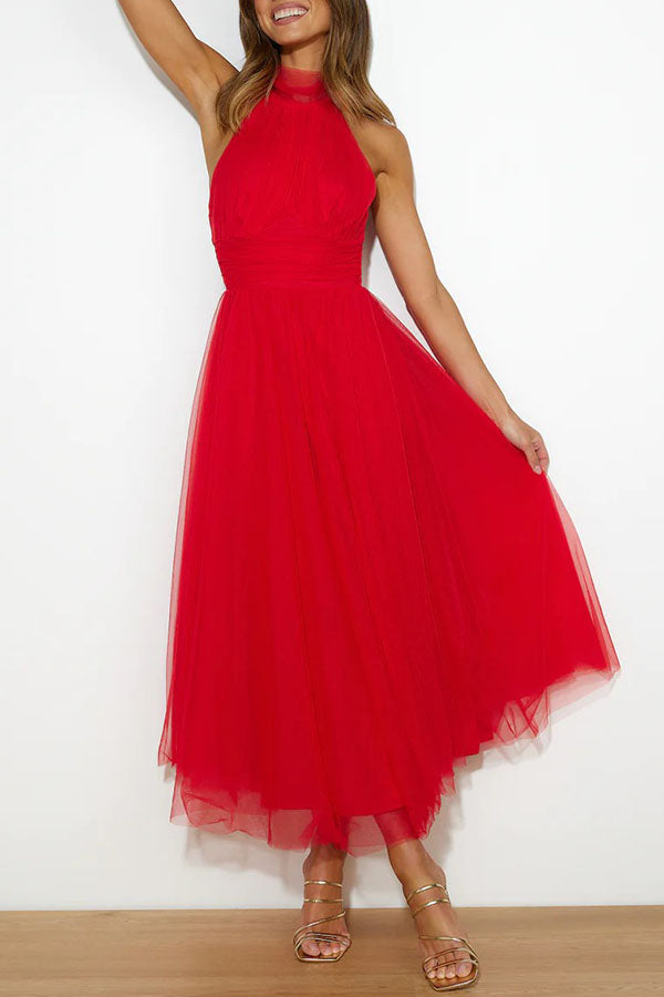 Robe longue tulle col montant américain pour femme – vue 9