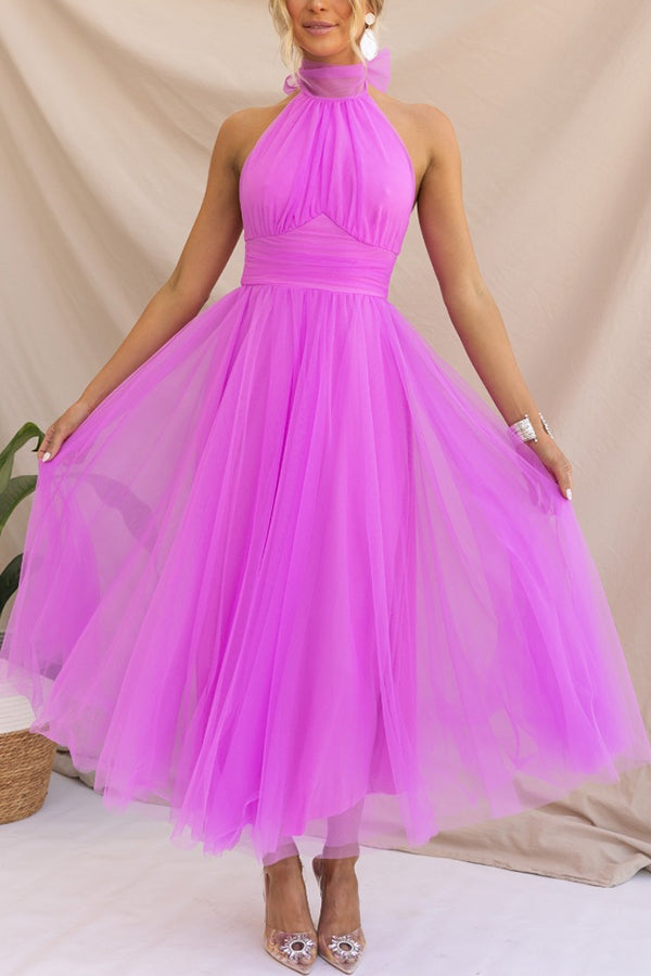 Robe longue tulle col montant américain pour femme