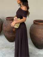 Robe longue en mousseline à épaules dénudées pour femme