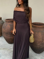 Robe longue en mousseline à épaules dénudées pour femme