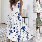 Robe longue fleurie col V sans manches