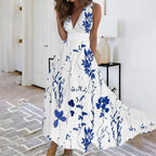 Robe longue fleurie col V sans manches