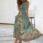Robe longue fleurie col V sans manches