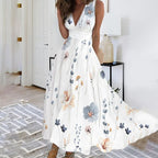Robe longue fleurie col V sans manches