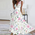 Robe longue fleurie col V sans manches