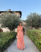 Robe longue imprimé floral volants pour femme