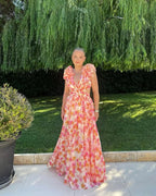 Robe longue imprimé floral volants pour femme