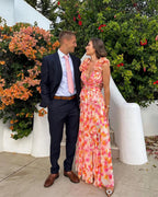 Robe longue imprimé floral volants pour femme