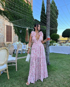 Robe longue imprimé floral volants pour femme