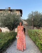 Robe longue imprimé floral volants pour femme