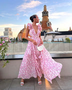 Robe longue imprimé floral volants pour femme