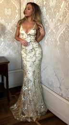 Robe longue paillettes bretelles fines pour femme