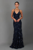 Robe longue paillettes bretelles fines pour femme